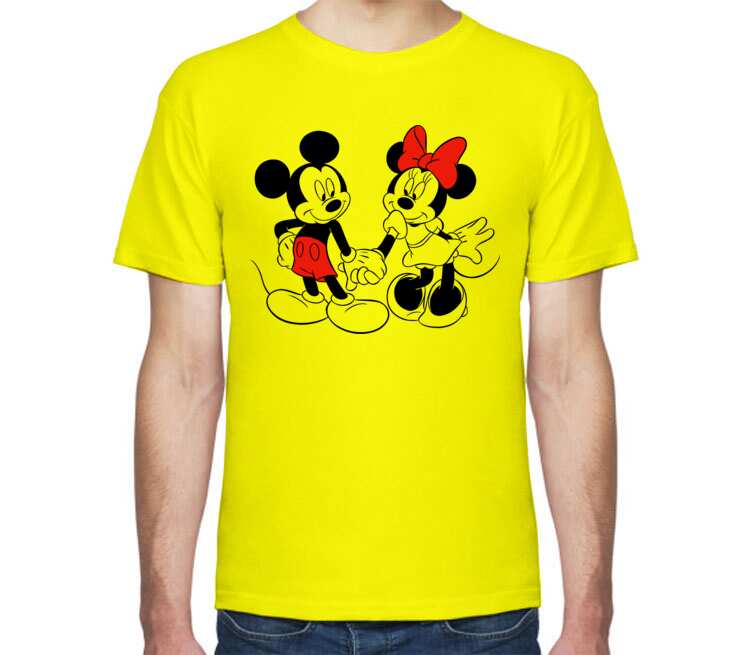 Влюбленные Микки и Минни маус мужская футболка с коротким рукавом (цвет: лимон)