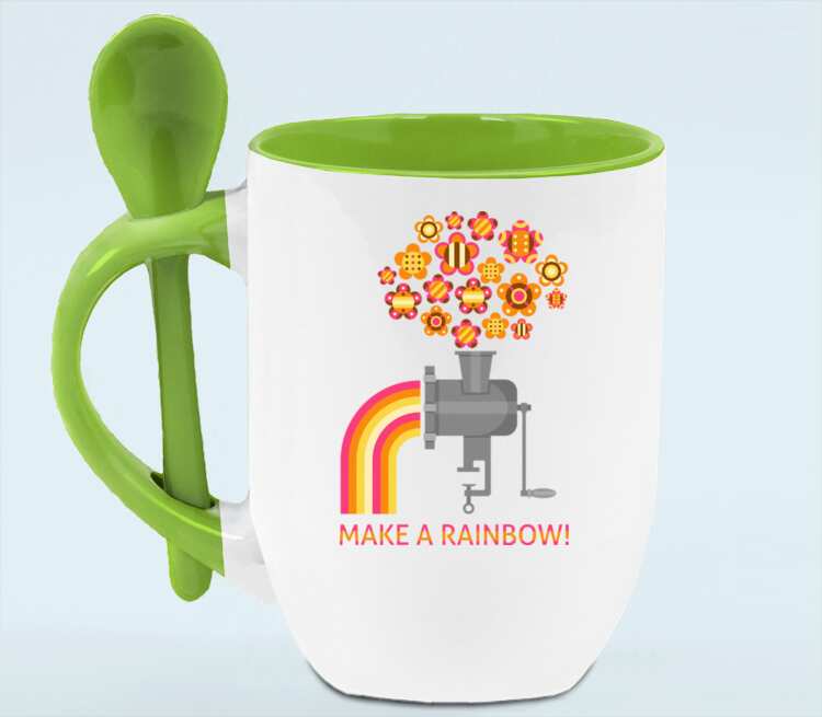 Make a rainbow кружка с ложкой в ручке (цвет: белый + зелены