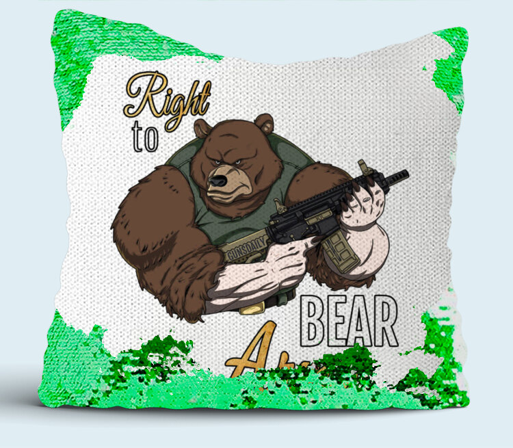 Right to Bear arms подушка с пайетками (цвет: белый + зеленый) .