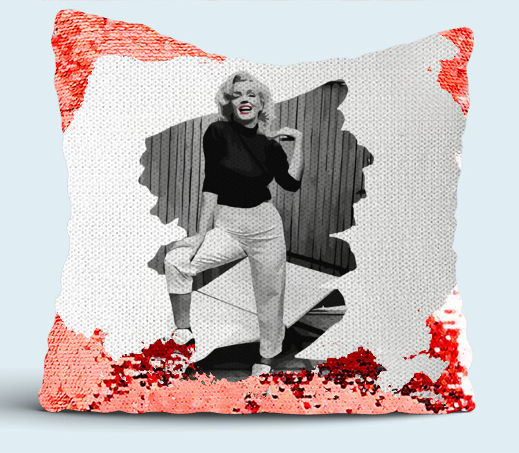 Мэрилин Монро (Marilyn Monroe) подушка с пайетками (цвет: бе