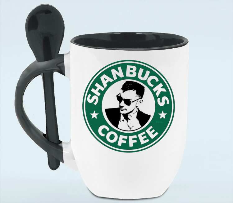 Shanbucks coffee кружка с ложкой в ручке (цвет: белый + черный) .