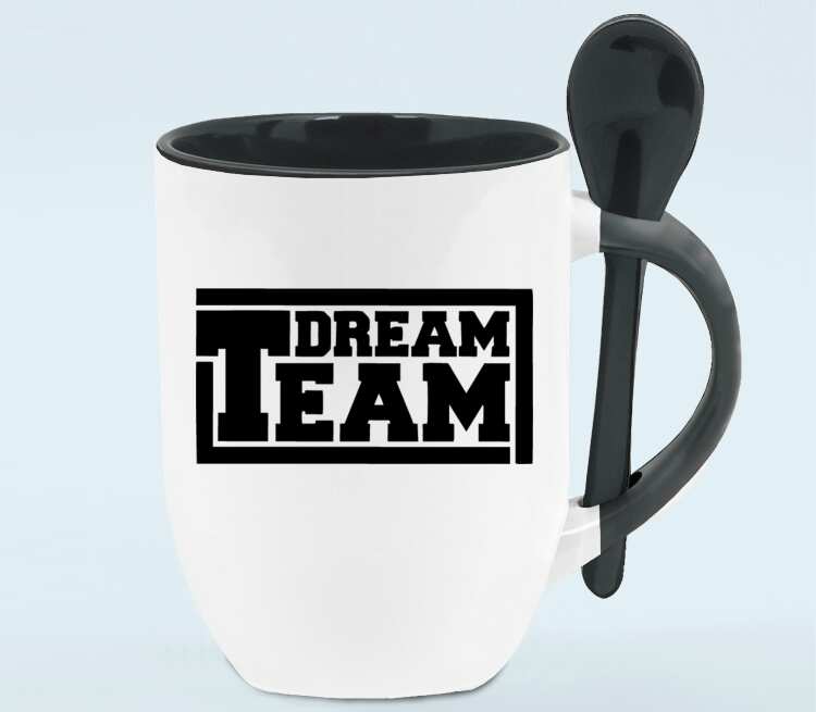 Dream team - команда мечты кружка с ложкой в ручке (цвет: белый + черный) .
