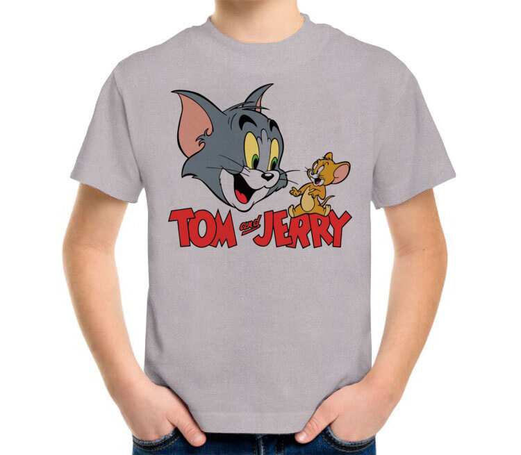 Том и Джерри (Tom and Jerry) детская футболка с коротким рукавом (цвет: сер...