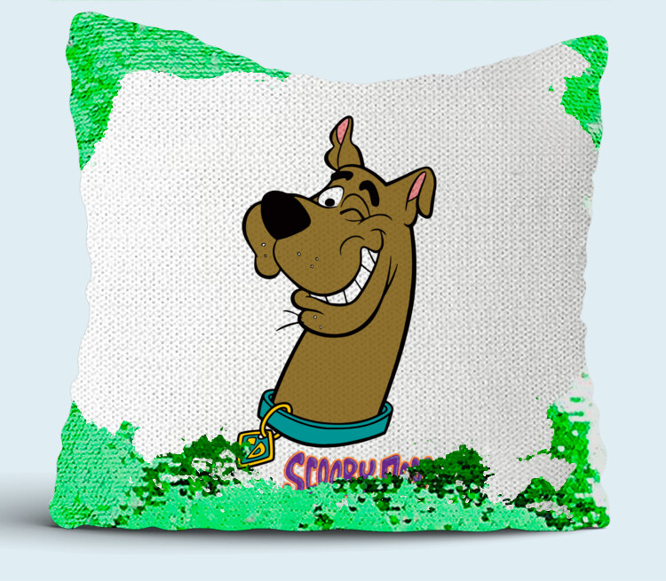 Пес - Скуби Ду (Scooby-Doo) подушка с пайетками (цвет: белый + зеленый) .