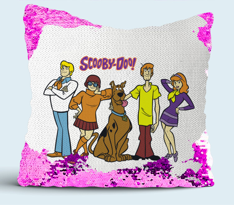 Герои мультфильма Скуби Ду (Scooby-Doo) подушка с пайетками (цвет: белый + ...