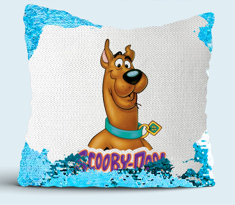 Скуби Ду (Scooby-Doo) подушка с пайетками (цвет: белый + синий) .