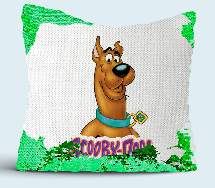 Скуби Ду (Scooby-Doo) подушка с пайетками (цвет: белый + зеленый) .